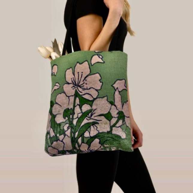Pink Blossom Cascade Tote Bag  (Tote Bag — 100% polyester, black laminated lining 100% cotton web hand. Made in the USA.
)