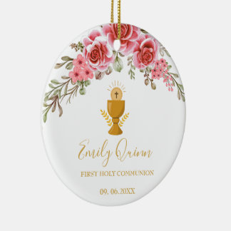 Pink Blossom Communion Chalice  Keepsake Ornament" Ceramic Tree Decoration