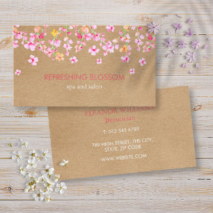 Pink Blossom Elegant Modern Rustic Kraft Business Card
