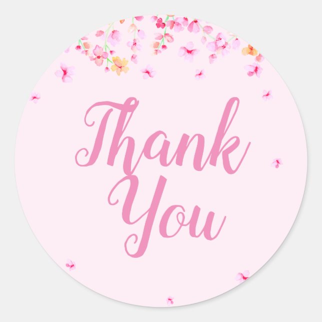 Pink Blossom Floral Bridal Shower Favour Thank You Classic Round Sticker (Front)