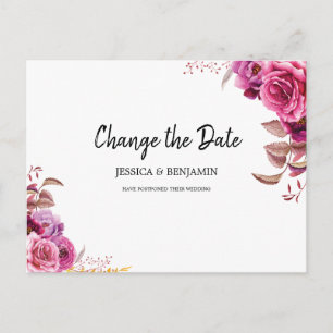 Pink Blossom Floral Postponed Change the Date Postcard