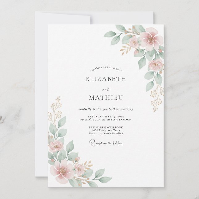 Pink Blossom Floral Wedding Invitation (Front)