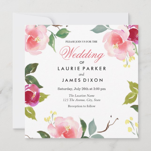 Pink Blossom Floral Wedding Invitation (Front)