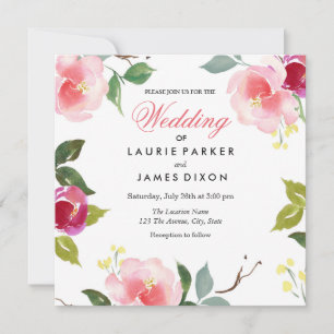 Pink Blossom Floral Wedding Invitation