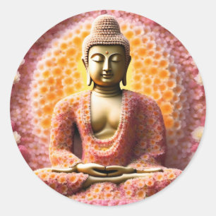 Pink Blossom Flower Buddha Meditating Classic Round Sticker