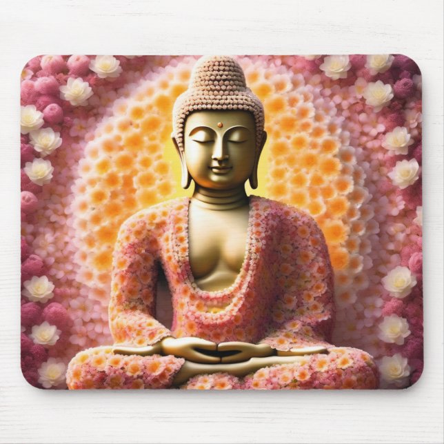 Pink Blossom Flower Buddha Meditating Mouse Mat (Front)