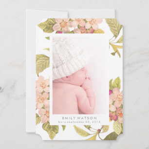 Pink Blossom Flower Photo Card Birth Announcement