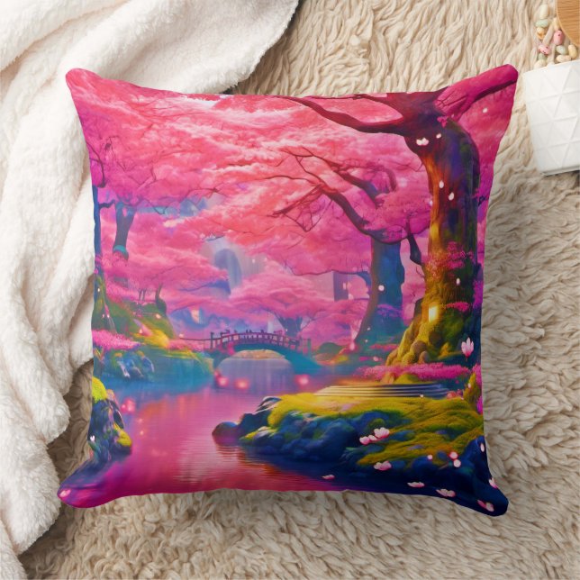 Pink Blossom Forest Design Cushion (Blanket)