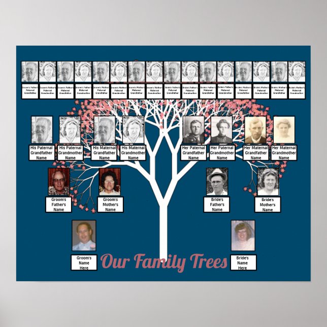 Pink Blossom Fractal Tree Blue 2 Family Trees    Poster (Front)