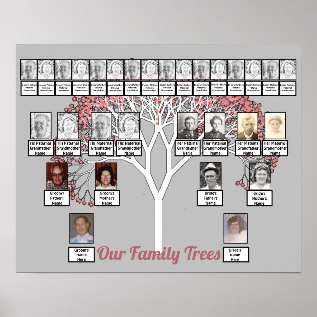 Pink Blossom Fractal Tree Grey Two Family Trees    Poster (Front)