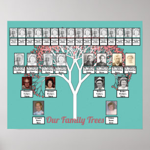 Pink Blossom Fractal Tree Teal 2 Family Trees     Poster
