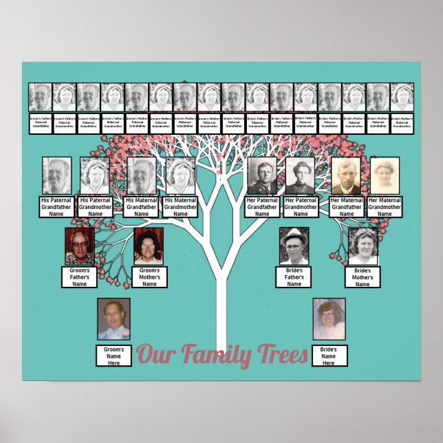 Pink Blossom Fractal Tree Teal 2 Family Trees     Poster (Front)