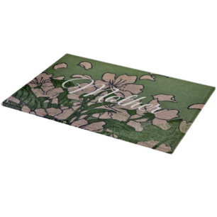 Pink Blossom Green Cutting Board