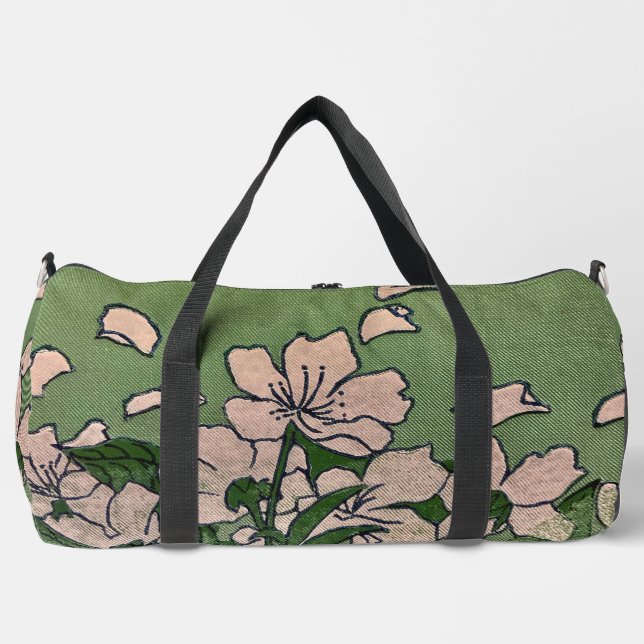 Pink Blossom Green Duffle Bag (Front)