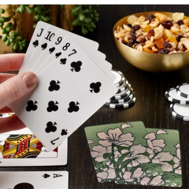Pink Blossom Green Playing Cards (Poker cards easy to shuffle, smooth card stock. Dimensions: 2.5" x 3.5”. 
)