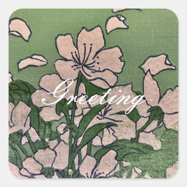 Pink Blossom Green Square Sticker (Front)