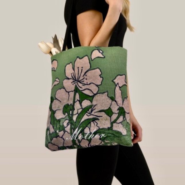 Pink Blossom Green Tote Bag (Creator Uploaded)