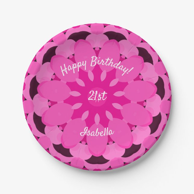 Pink Blossom Kaleidoscope  Paper Plate (Front)