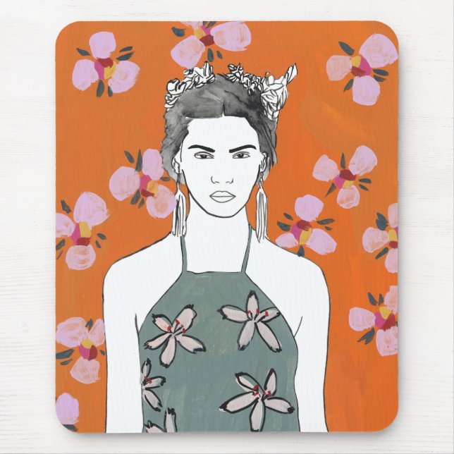 Pink Blossom Lady - Orange Mouse Mat (Front)