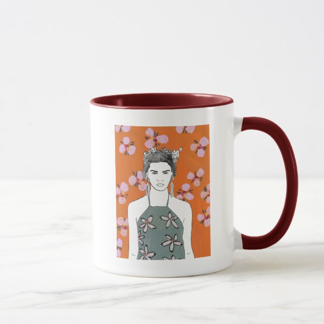 Pink Blossom Lady - Orange Mug (Right)