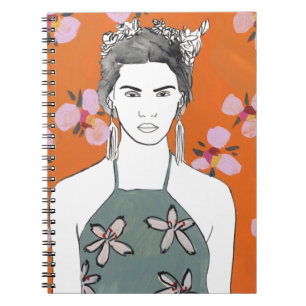 Pink Blossom Lady - Orange Notebook