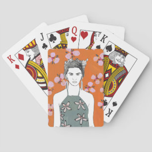 Pink Blossom Lady - Orange Playing Cards