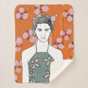 Pink Blossom Lady - Orange Sherpa Blanket