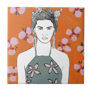 Pink Blossom Lady - Orange Tile
