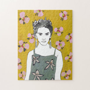 Pink Blossom Lady - Yellow Jigsaw Puzzle