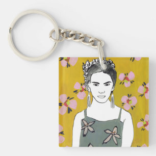 Pink Blossom Lady - Yellow Key Ring