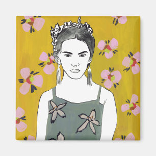 Pink Blossom Lady - Yellow Magnet