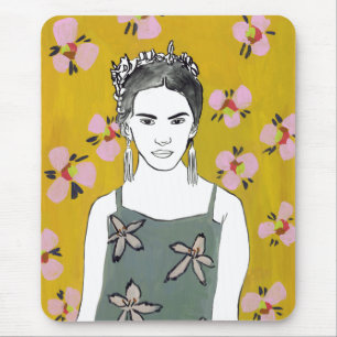Pink Blossom Lady - Yellow Mouse Mat