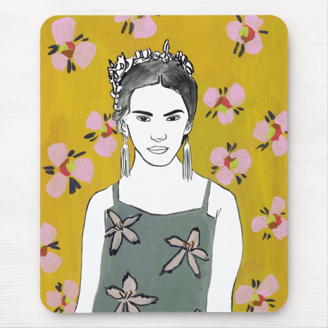 Pink Blossom Lady - Yellow Mouse Mat (Front)