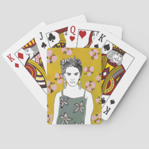 Pink Blossom Lady - Yellow Playing Cards
