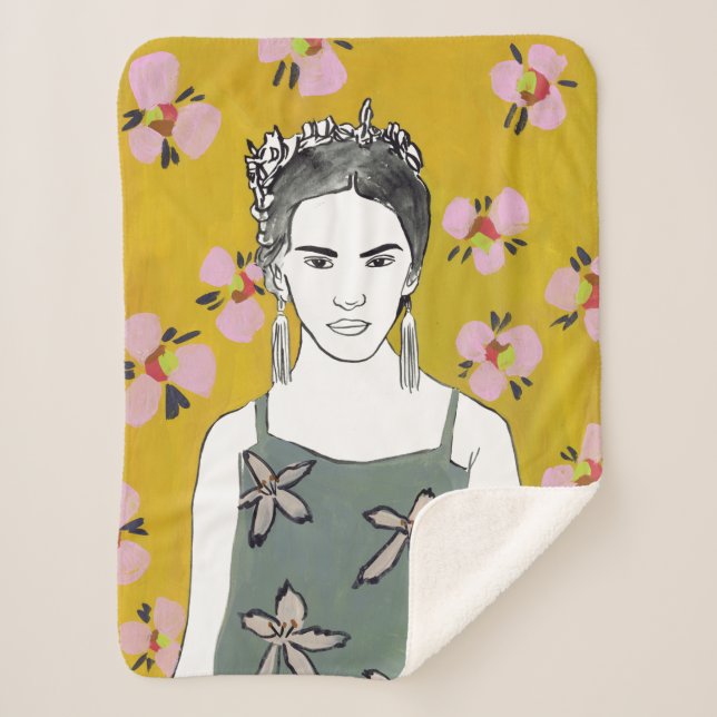 Pink Blossom Lady - Yellow Sherpa Blanket (Front)