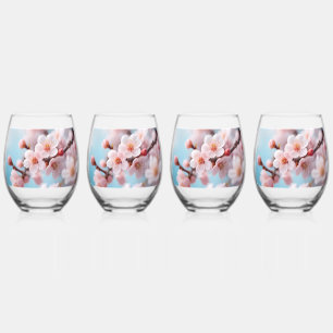 Pink Blossom Magic   Stemless Wine Glass