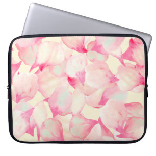 Pink Blossom Nature. Black Watercolor Nature. Red Laptop Sleeve