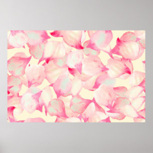 Pink Blossom Nature. Black Watercolor Nature. Red  Poster