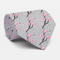 Pink Blossom Necktie with Abstract Grey