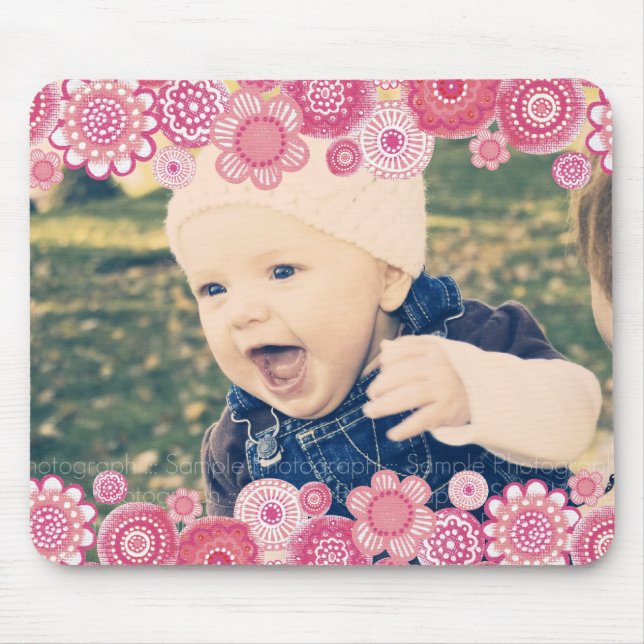 Pink Blossom New Baby Photo Frame Gift Mousepad (Front)