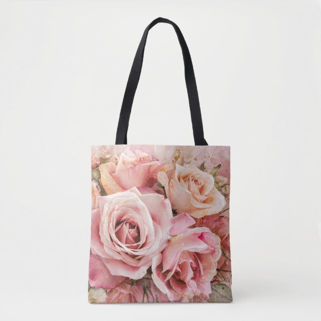 Pink Blossom Roses Watercolor Painting #2 Tote Bag (Front)
