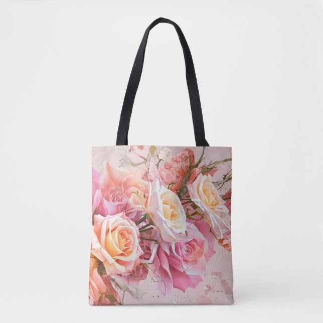 Pink Blossom Roses Watercolor Painting #3 Tote Bag (Front)