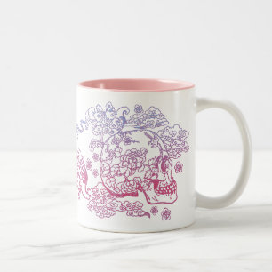 Pink Blossom Skull Two-Tone Coffee Mug