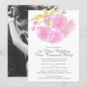 Pink blossom spring 1st wedding vow renewal party invitation