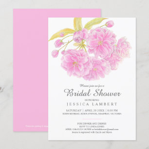 Pink blossom spring floral bridal shower invites