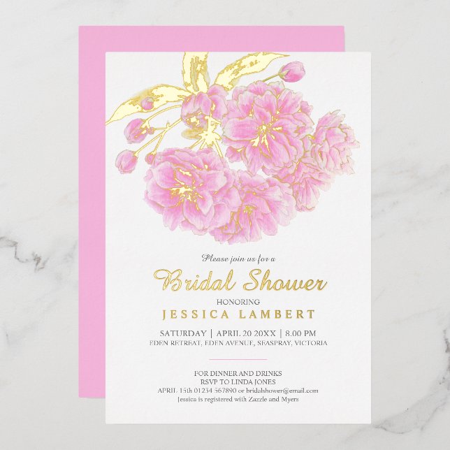 Pink blossom spring flowers bridal shower (Front/Back)