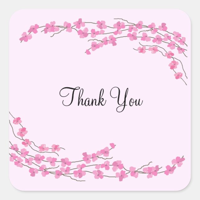 Pink Blossom Thank You Square Sticker (Front)