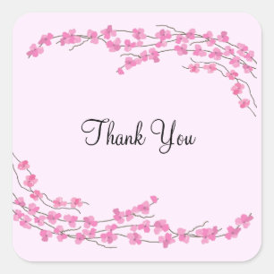 Pink Blossom Thank You Square Sticker