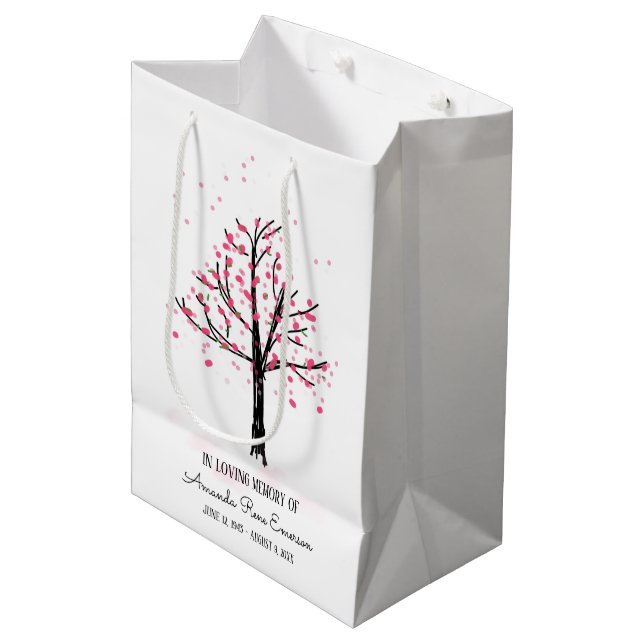 Pink Blossom Tree In Loving Memory of Funeral Medium Gift Bag (Front Angled)