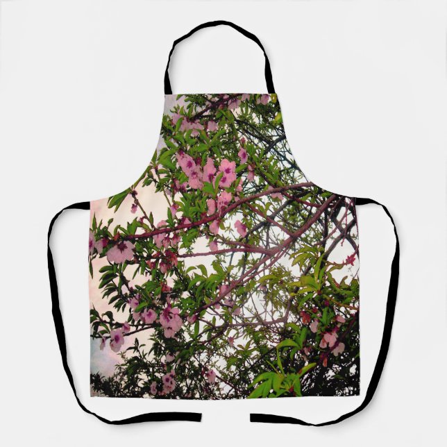 Pink Blossom Tree Watercolour, Full Print Apron (Front)